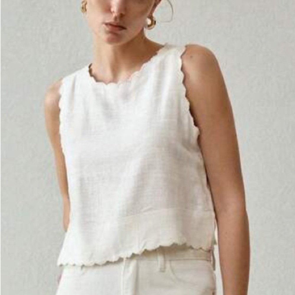 MOTF by SHEIN NWT Linen Solid Scallop Edge Tank Top